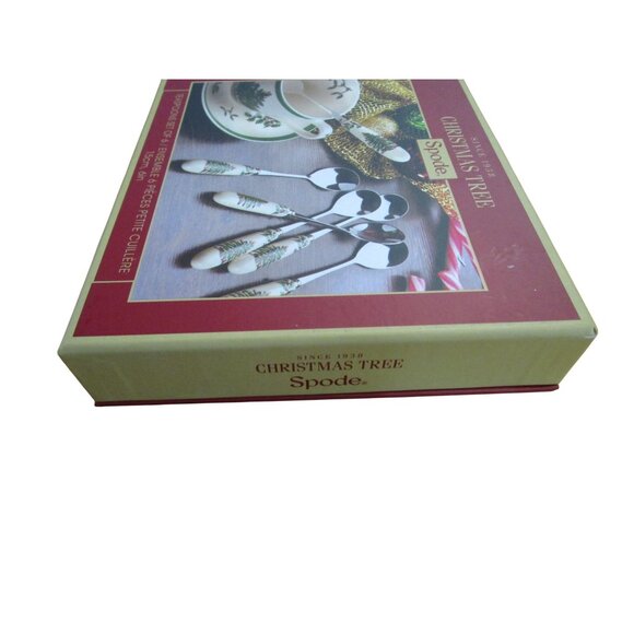 Spode Christmas Tree Teaspoons Ceramic Handle Six New In Box - Picture 9 of 12